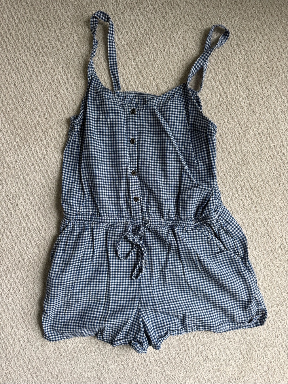 Old Navy Navy and White Gingham Button-Front Romper